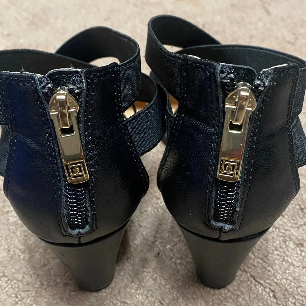 Black Strappy Wedge Size 6M Dress Sandals Summer Wedding Guest Career